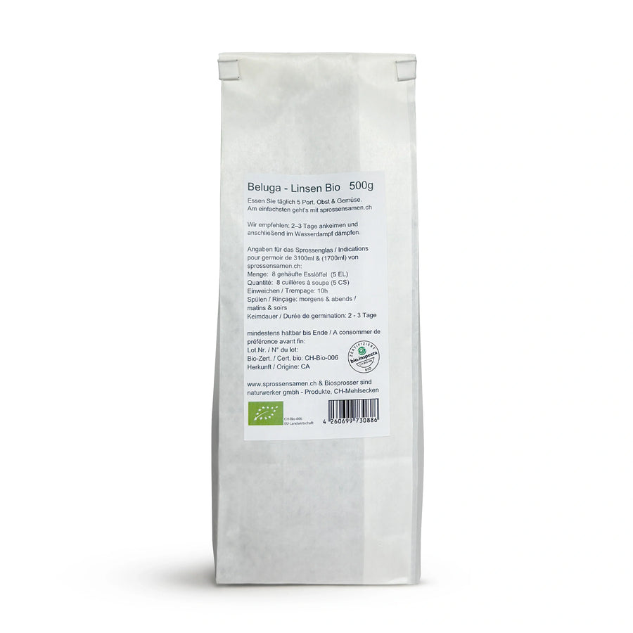 Graines germées de lentilles Beluga biologiques 500 g