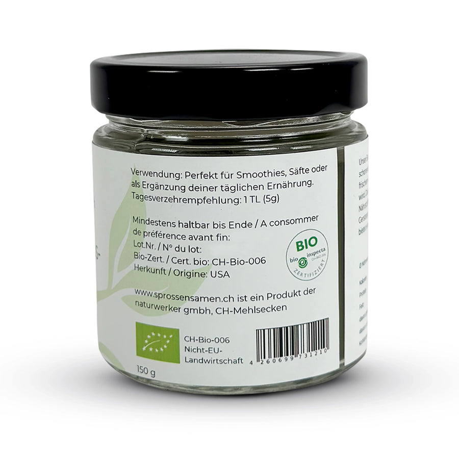 poudre de jus d'herbe d'orge crue biologique, 150 g