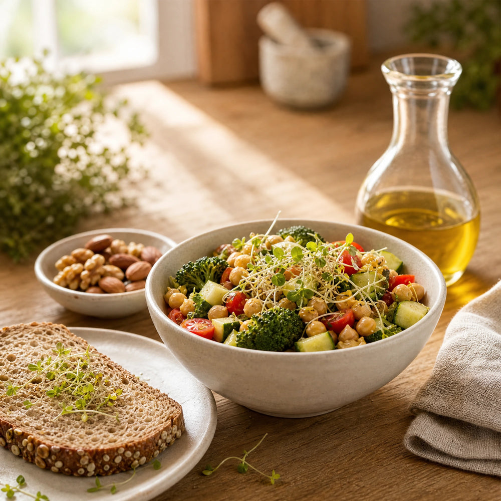 Gesunde Ernährung – Vollkorn, Hülsenfrüchte, Nüsse und Sprossen als abwechslungsreiche Zutaten