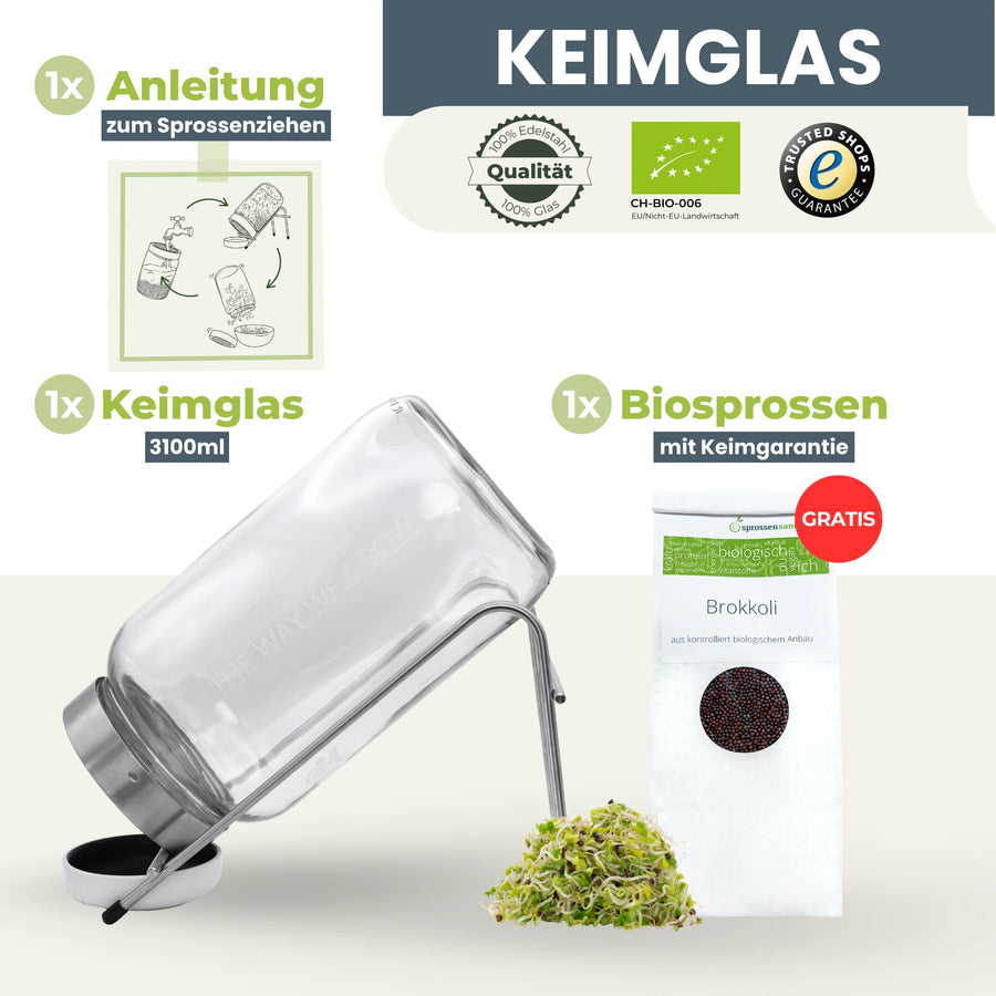 Keimglas 3100ml The Way We Grow™ aus Glas mit Ständer Biosprosser