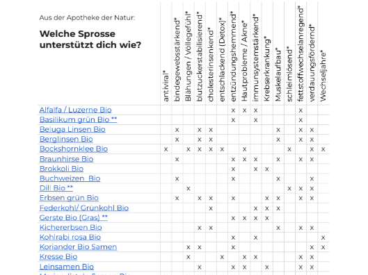 Flyer: Sprossen und ihre Wirkung