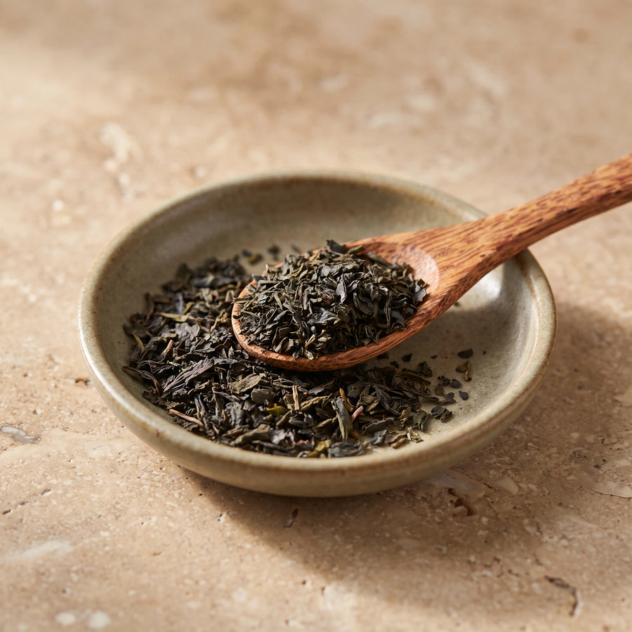 Bio Nori Flocken in Makroaufnahme, zarte Meeresalge aus der Bretagne