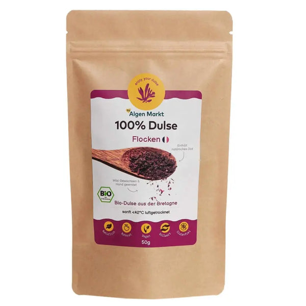 Getrocknete Dulse-Flocken mit bissfester Konsistenz und mildem Meeresaroma – reich an Mineralstoffen